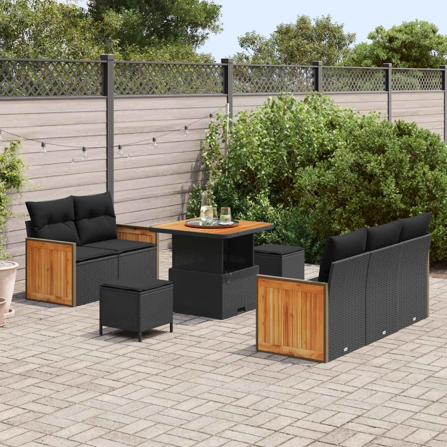 Ensemble de canapé de jardin avec coussin 8 pcs Noir - 3
