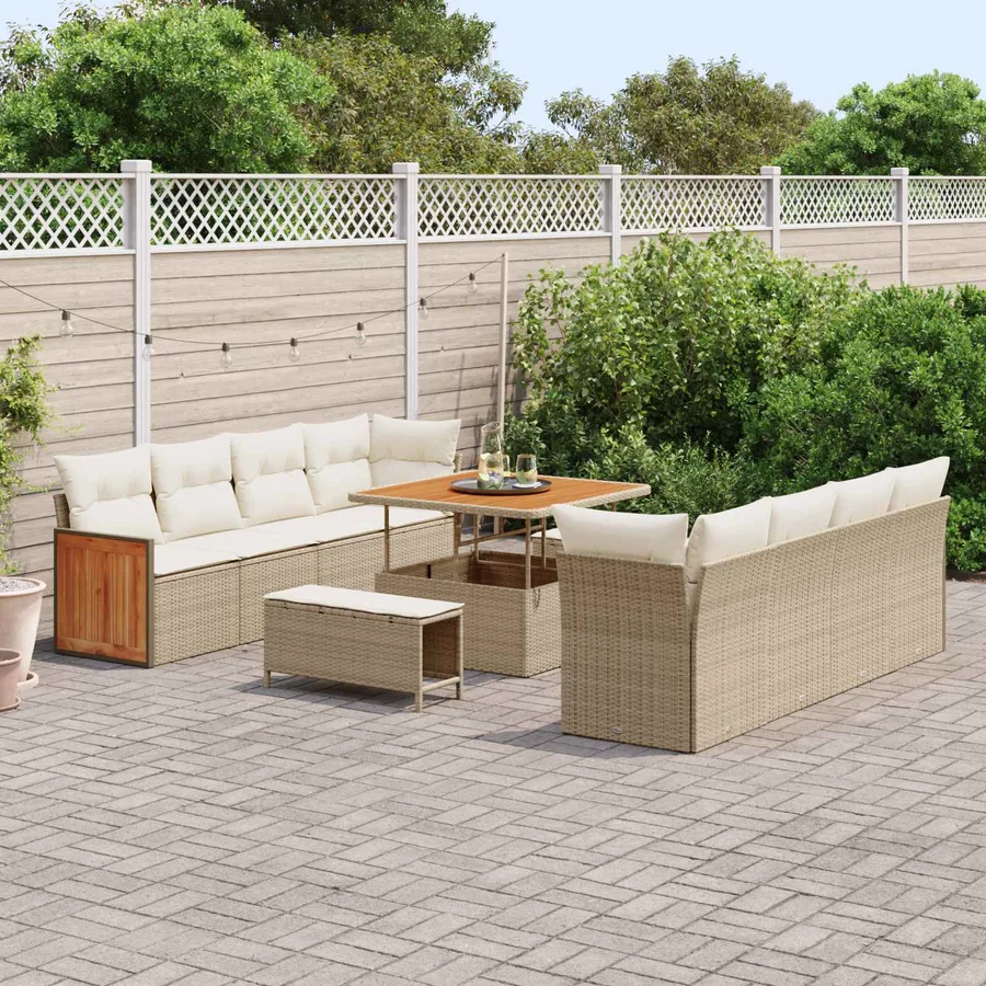 Ensemble de canapé de jardin avec coussin 11 pcs Beige et crème - 3
