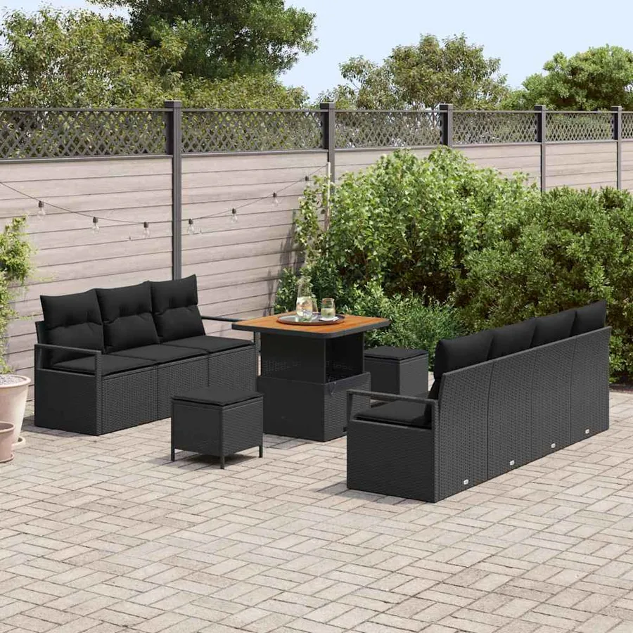 Ensemble de canapé de jardin avec coussin 10 pcs Noir - 3