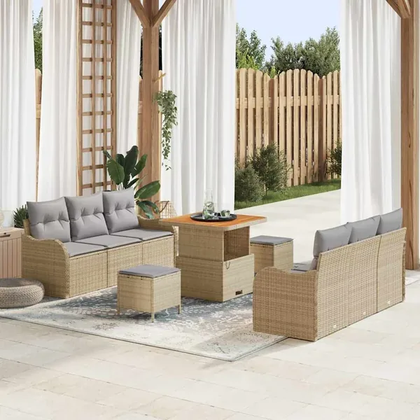 Ensemble de canapé de jardin 9 pcs Beige et Gris clair