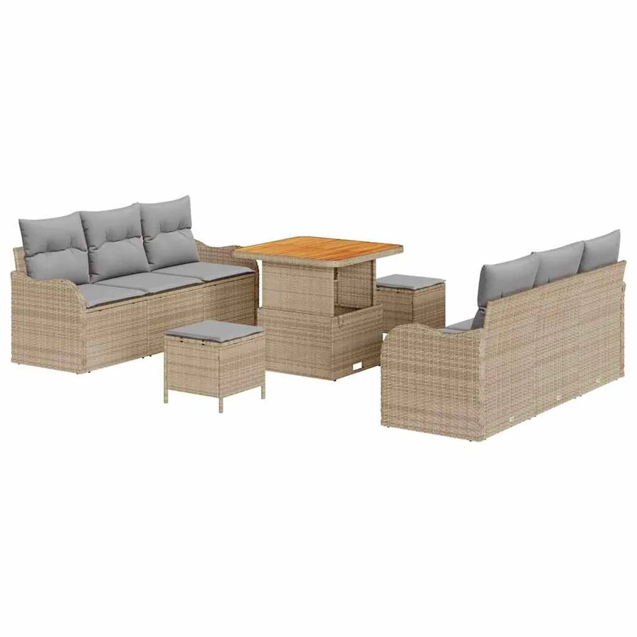 Ensemble de canapé de jardin 9 pcs Beige et Gris clair - 2