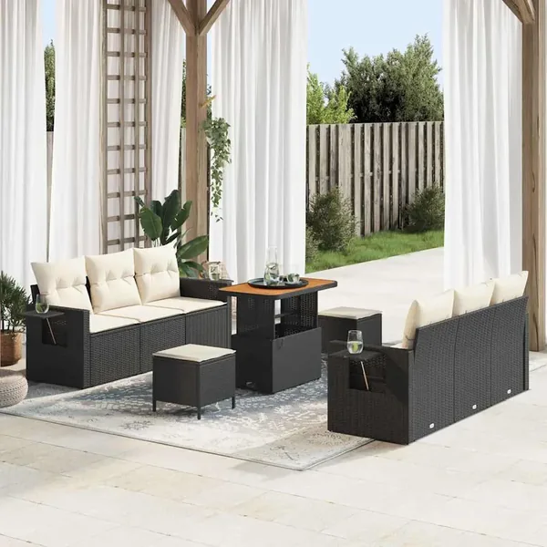 Ensemble de canapé de jardin avec coussin 9 pcs Noir et crème