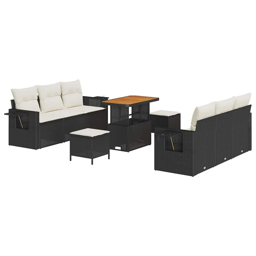 Ensemble de canapé de jardin avec coussin 9 pcs Noir et crème - 2