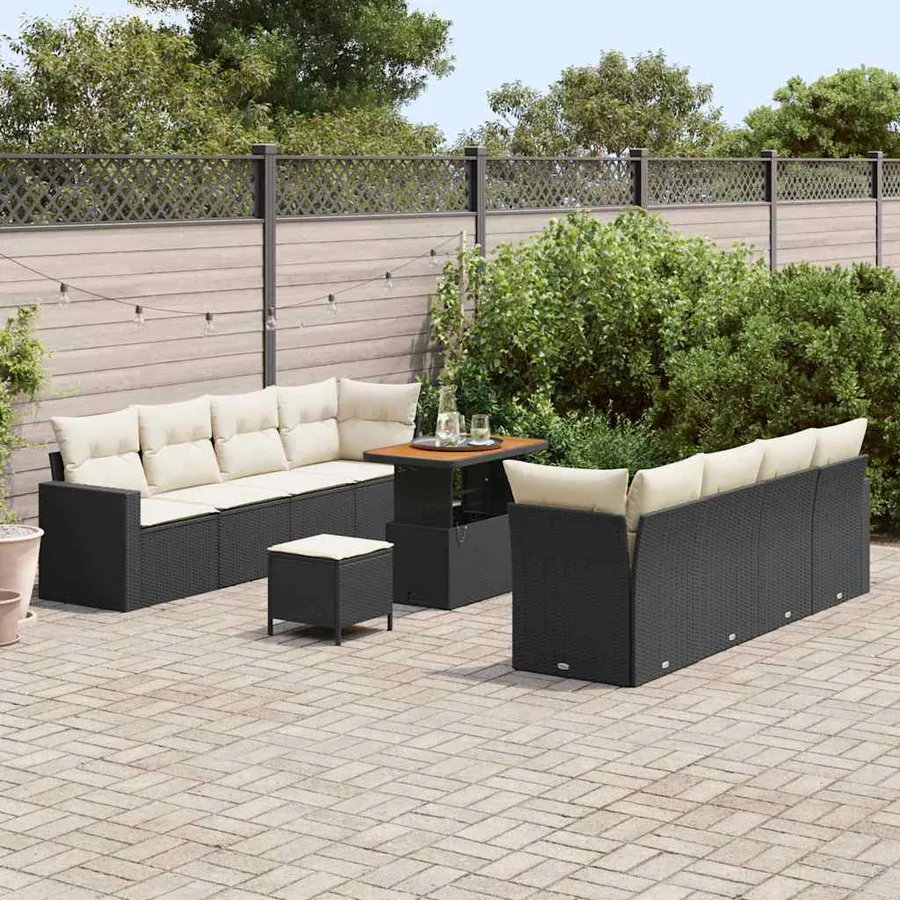 Ensemble de canapé de jardin 12 pcs Noir et Crème polyrotin - 3