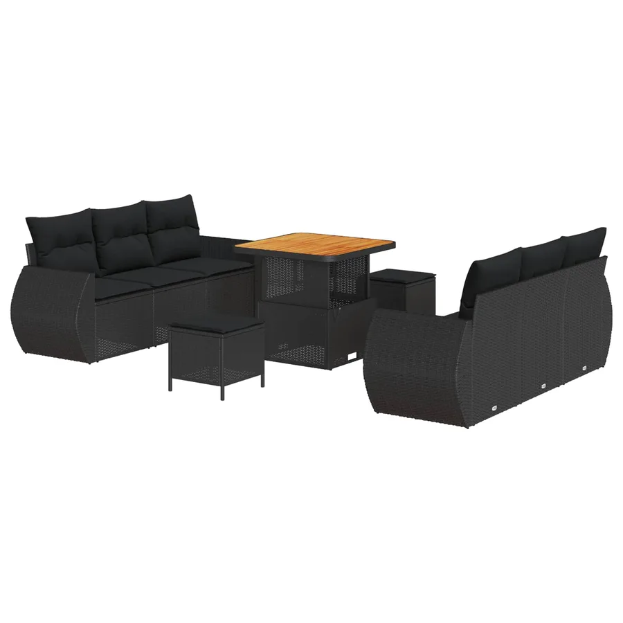 Ensemble de canapé de jardin avec coussin 9 pcs Noir polyrotin - 2