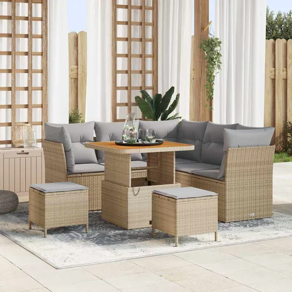 Ensemble de canapé de jardin 8 pcs beige et gris clair