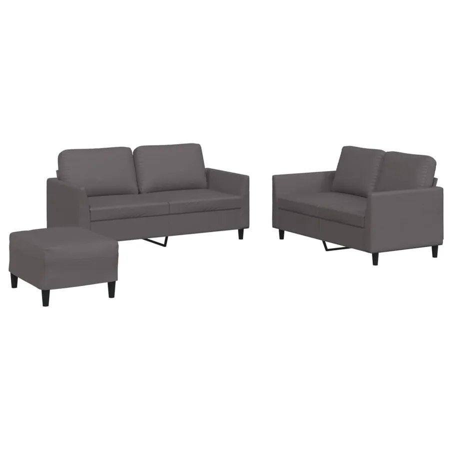 Ensemble de canapés 3 pcs avec coussins Gris Similicuir - 2