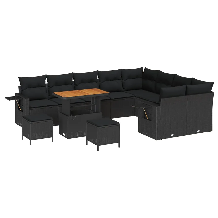 Ensemble de canapé de jardin avec coussin 12 pcs Noir polyrotin - 2