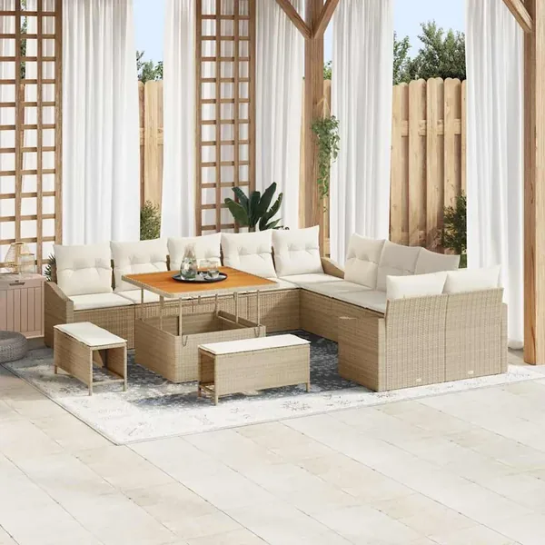 Ensemble de canapé de jardin 13 pcs Beige Poly rotin