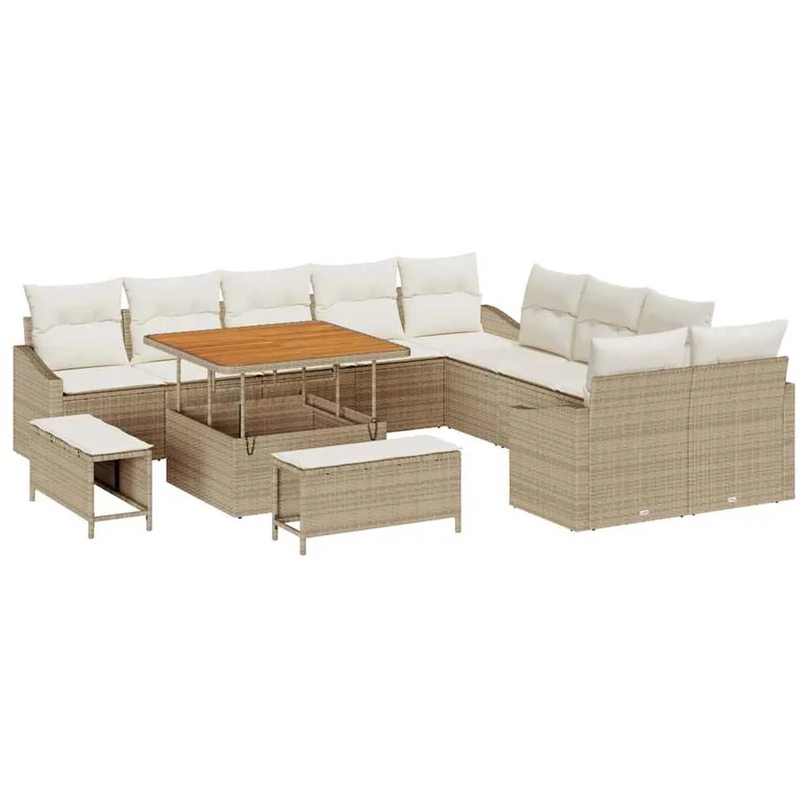 Ensemble de canapé de jardin 13 pcs Beige Poly rotin - 2