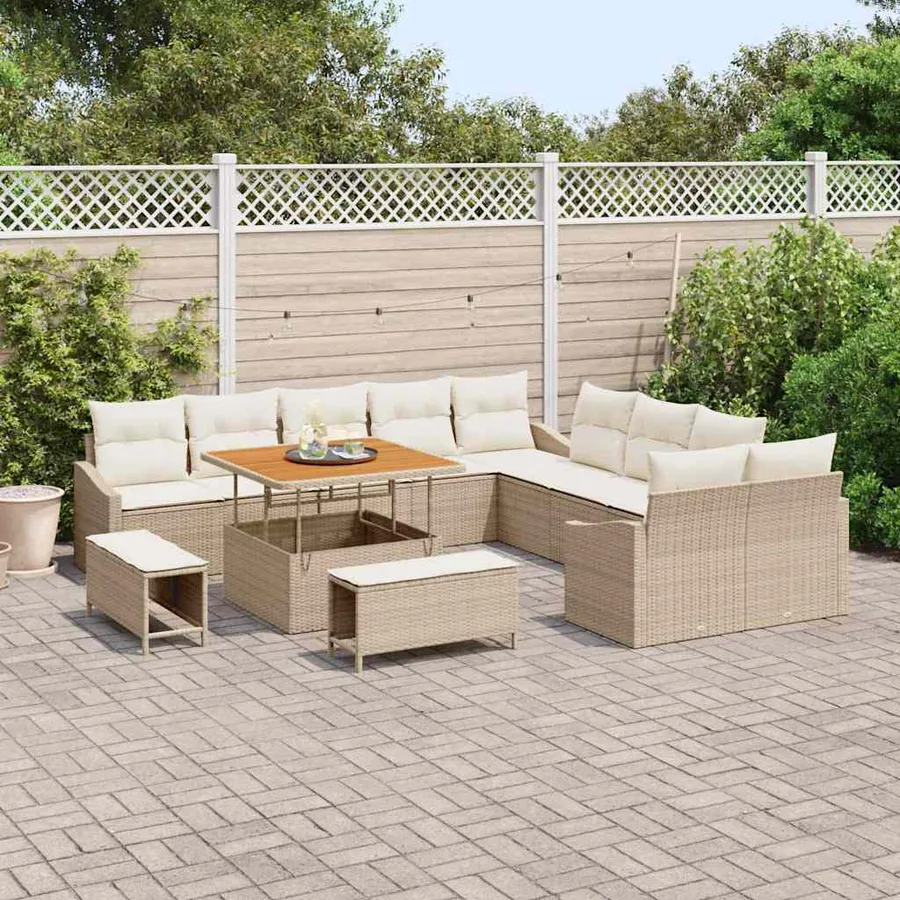 Ensemble de canapé de jardin 13 pcs Beige Poly rotin - 3