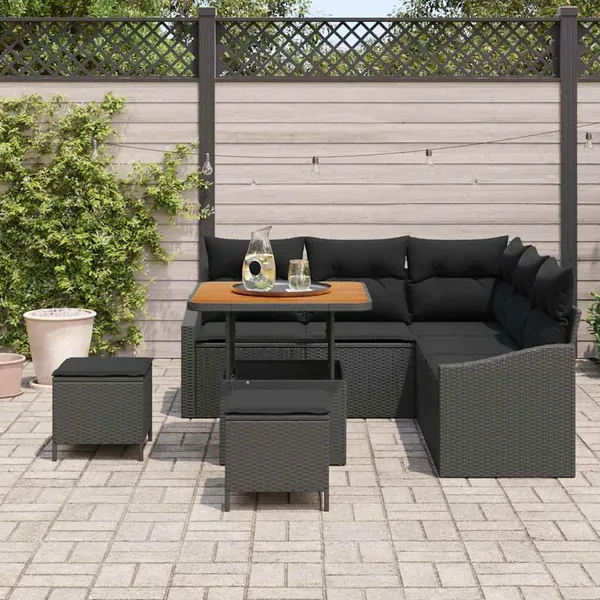 Ensemble de canapé de jardin avec coussin 8 pcs Noir Poly rotin