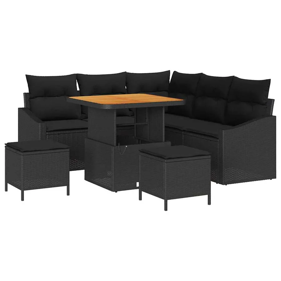 Ensemble de canapé de jardin avec coussin 8 pcs Noir Poly rotin - 2