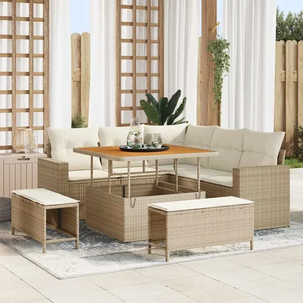 Ensemble de canapé de jardin 9 pcs Beige et crème polyrotin