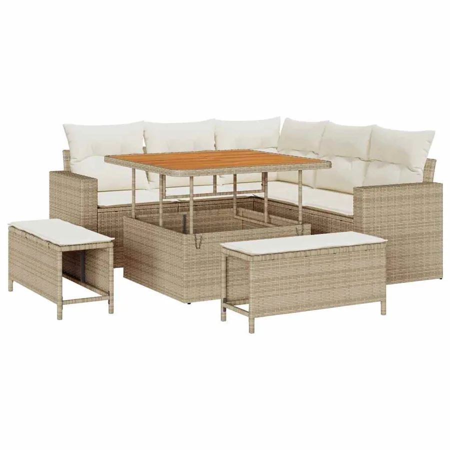 Ensemble de canapé de jardin 9 pcs Beige et crème polyrotin - 2