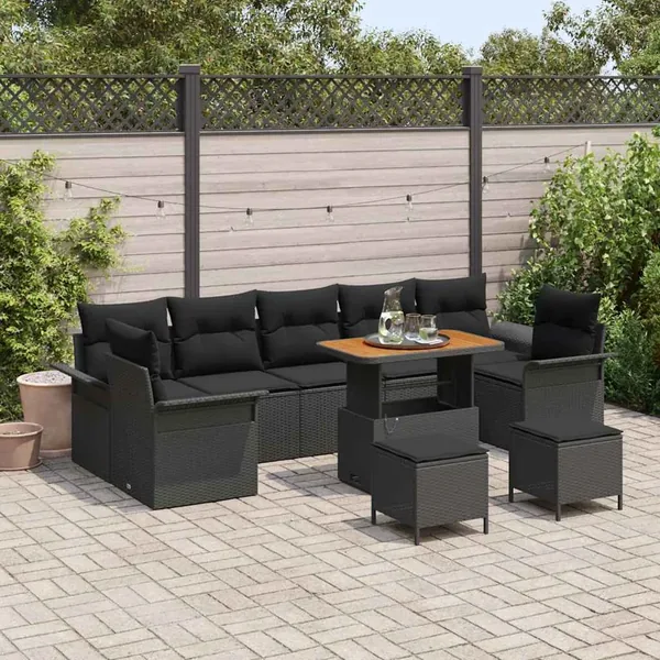 Ensemble de canapé de jardin avec coussin 10 pcs Noir