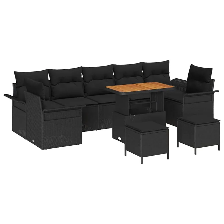 Ensemble de canapé de jardin avec coussin 10 pcs Noir - 2