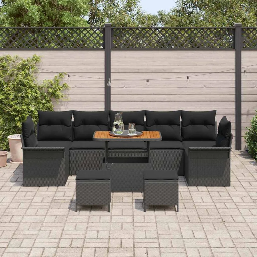 Ensemble de canapé de jardin avec coussin 10 pcs Noir - 3