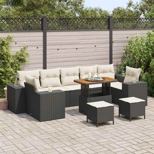 Ensemble de canapé de jardin avec coussin 10 pcs Noir et Crème