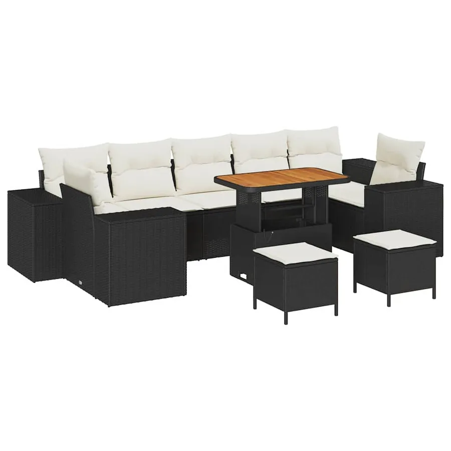 Ensemble de canapé de jardin avec coussin 10 pcs Noir et Crème - 2