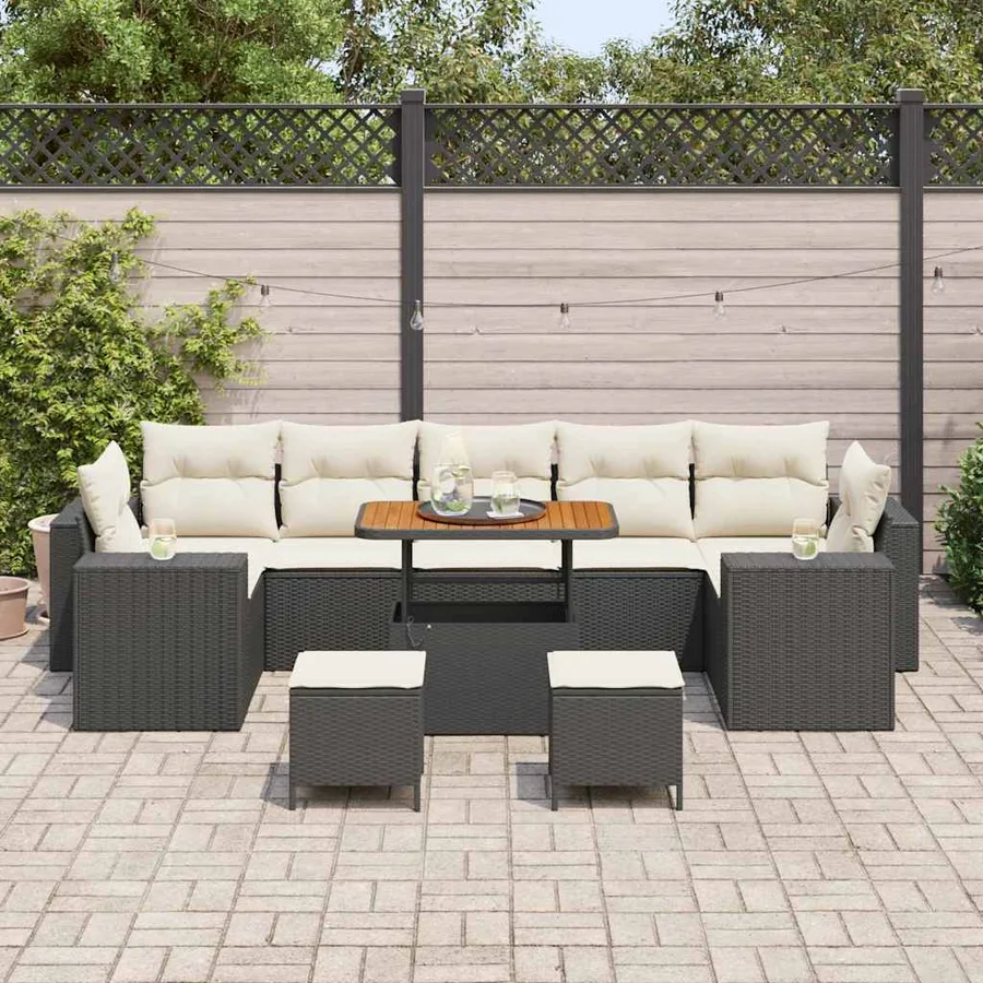 Ensemble de canapé de jardin avec coussin 10 pcs Noir et Crème - 3