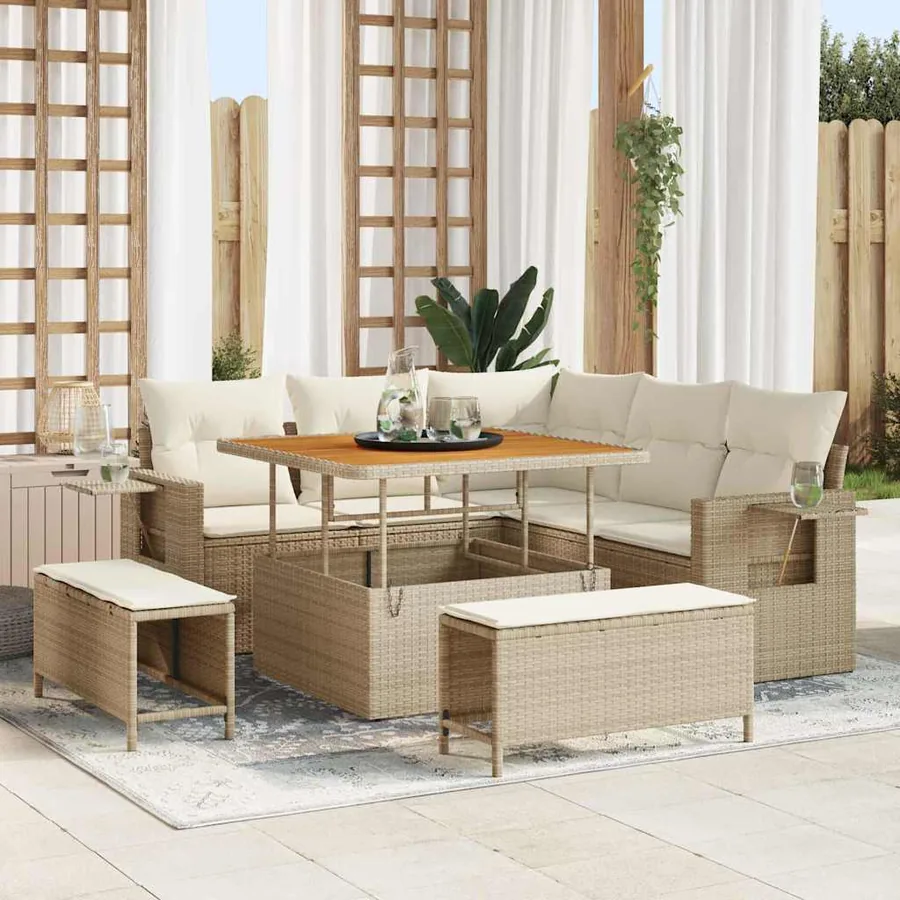 Ensemble de canapé de jardin 9 pcs Beige et crème polyrotin