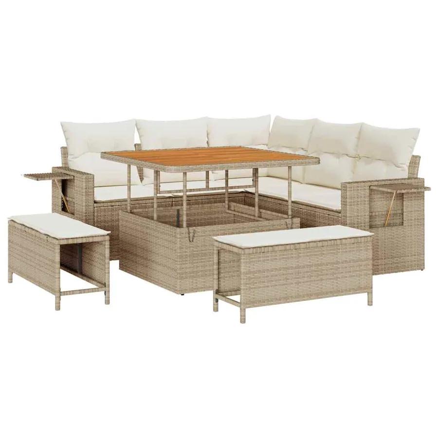 Ensemble de canapé de jardin 9 pcs Beige et crème polyrotin - 2