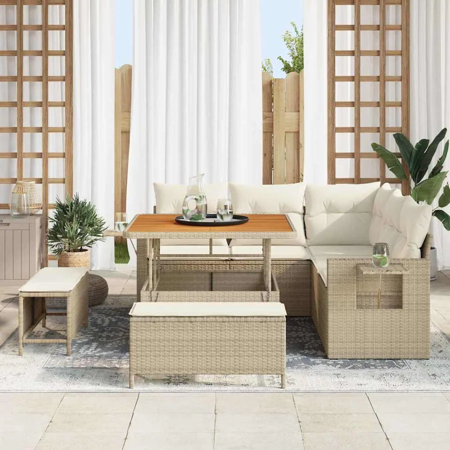 Ensemble de canapé de jardin 9 pcs Beige et crème polyrotin - 3