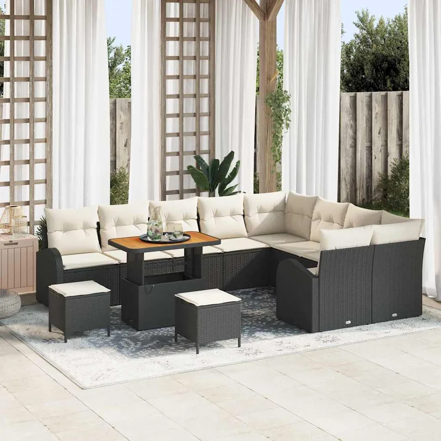 Ensemble de canapé de jardin avec coussin 12 pcs Noir et Crème