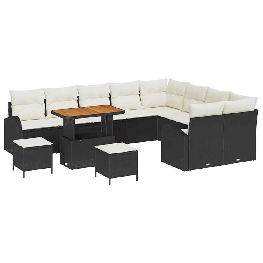Ensemble de canapé de jardin avec coussin 12 pcs Noir et Crème - 2