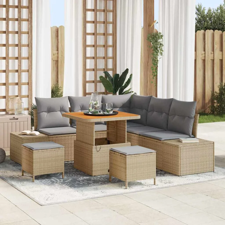 Ensemble de canapé de jardin 8 pcs Beige Poly rotin