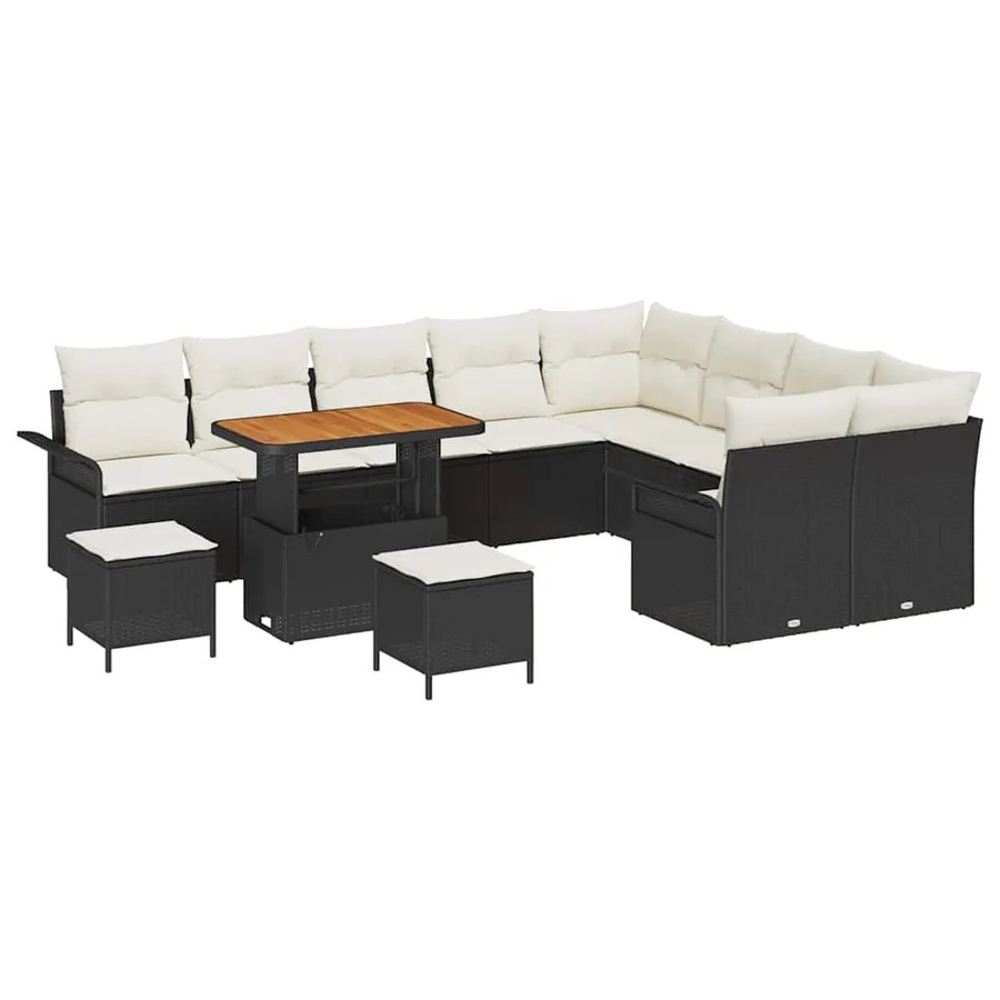 Ensemble de canapé de jardin avec coussin 12 pcs Noir et Crème - 2