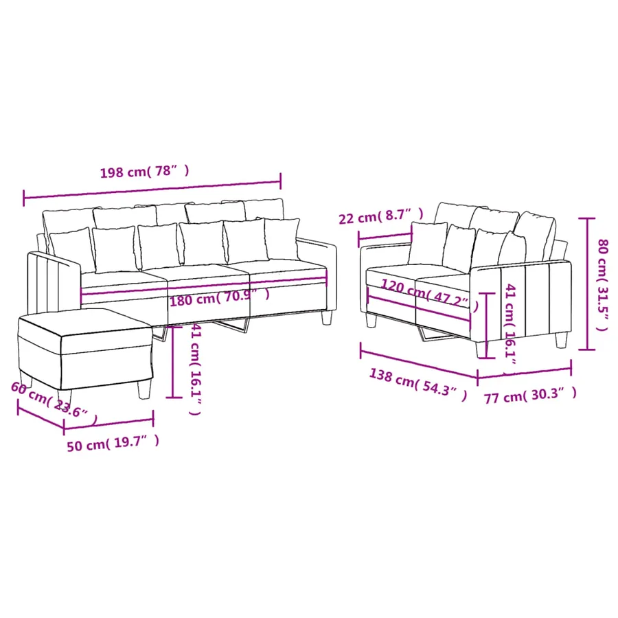 Ensemble de canapés 3 pcs avec coussins Gris foncé Tissu - 9