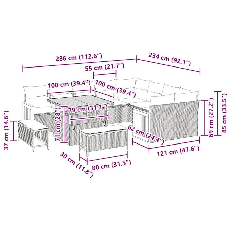 Ensemble de canapé de jardin 13 pcs Beige et crème polyrotin - 14