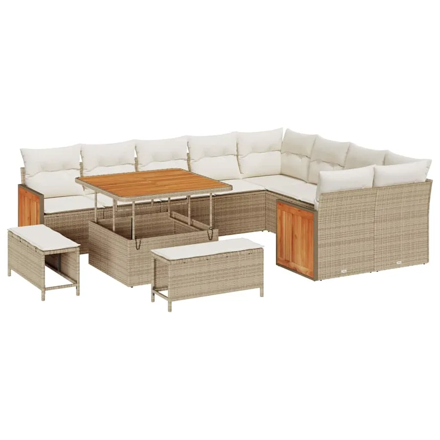 Ensemble de canapé de jardin 13 pcs Beige et crème polyrotin - 2