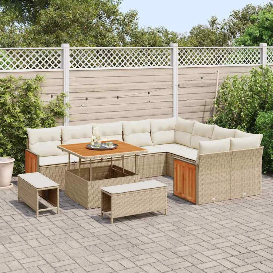 Ensemble de canapé de jardin 13 pcs Beige et crème polyrotin - 3