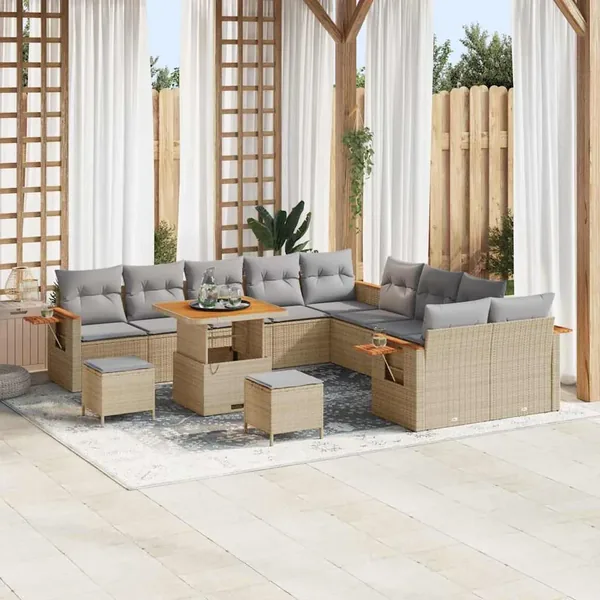 Ensemble de canapé de jardin 17 pcs Beige et Gris clair