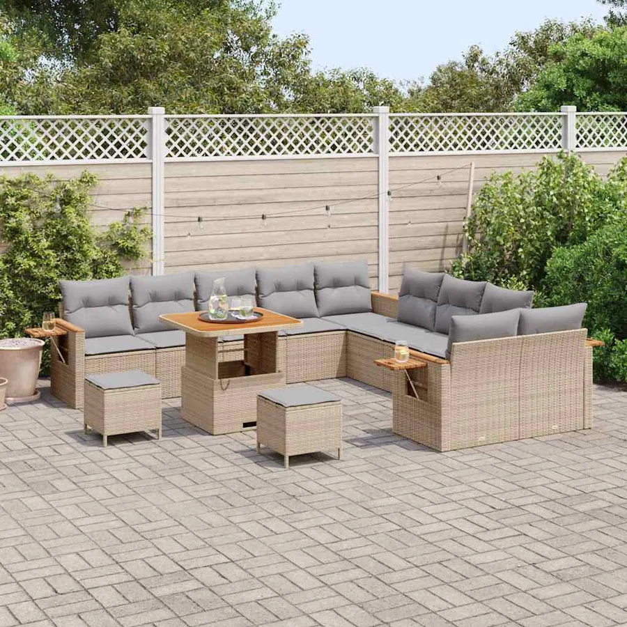 Ensemble de canapé de jardin 17 pcs Beige et Gris clair - 3