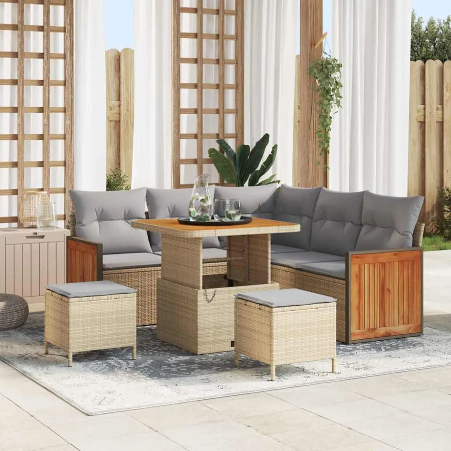 Ensemble de canapé de jardin 9 pcs Beige et Gris clair