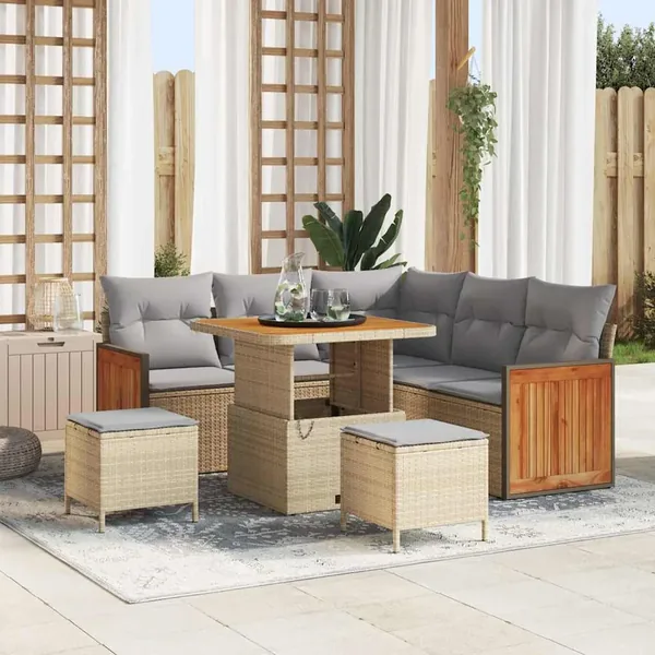 Ensemble de canapé de jardin 9 pcs Beige et Gris clair