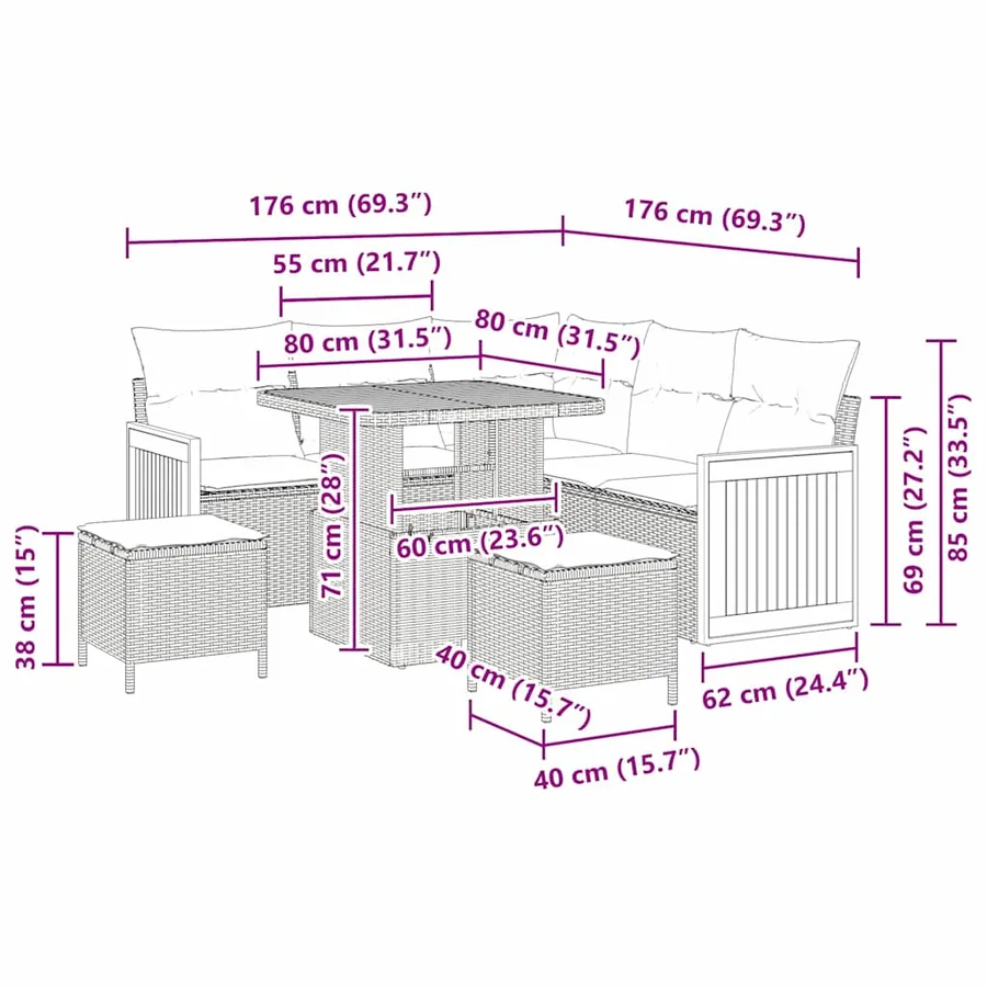 Ensemble de canapé de jardin 9 pcs Beige et Gris clair - 14
