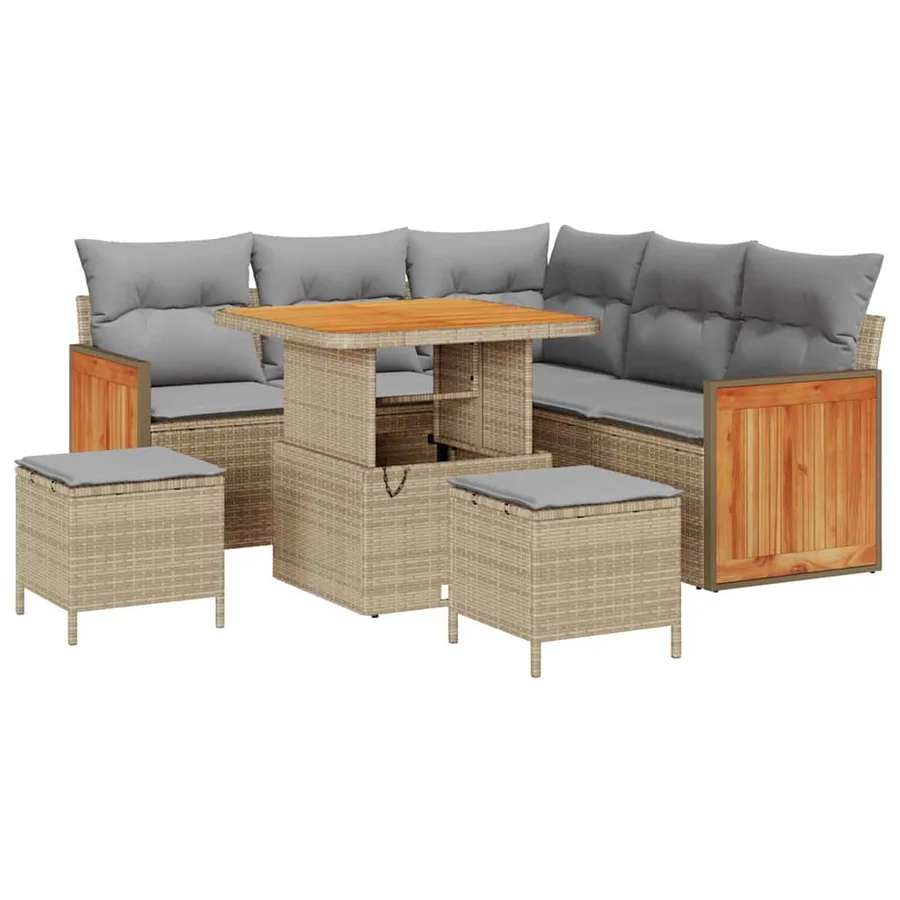 Ensemble de canapé de jardin 9 pcs Beige et Gris clair - 2