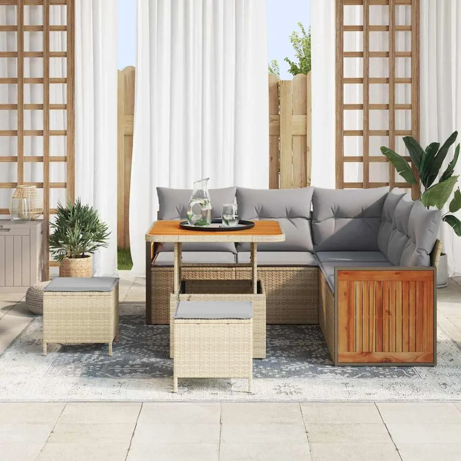 Ensemble de canapé de jardin 9 pcs Beige et Gris clair - 3