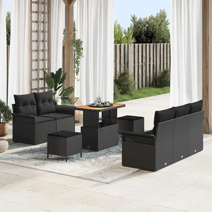 Ensemble de canapé de jardin avec coussin 8 pcs Noir