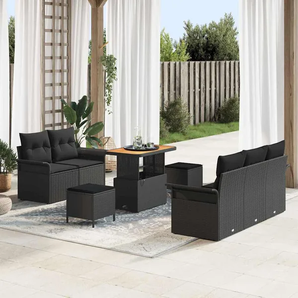 Ensemble de canapé de jardin avec coussin 8 pcs Noir