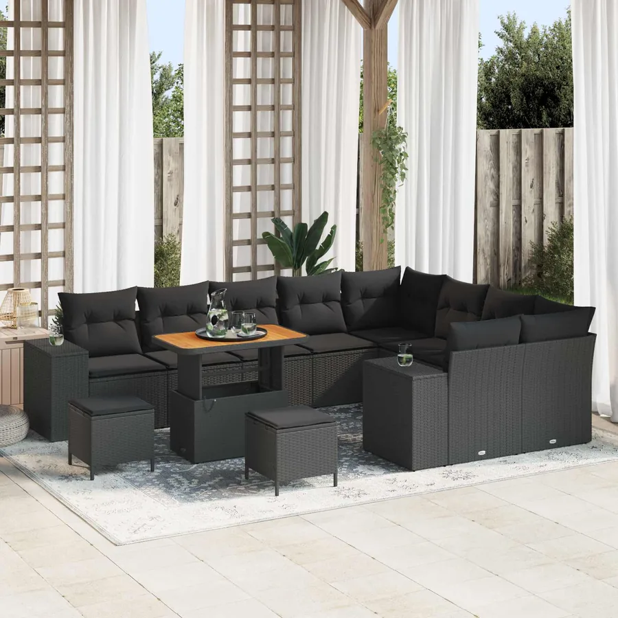 Ensemble de canapé de jardin avec coussin 12 pcs Noir