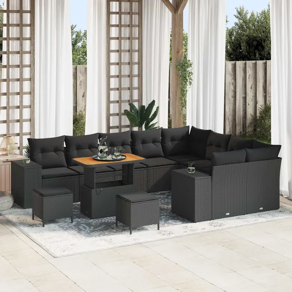 Ensemble de canapé de jardin avec coussin 12 pcs Noir