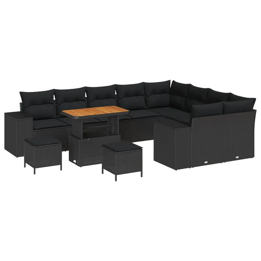Ensemble de canapé de jardin avec coussin 12 pcs Noir - 2