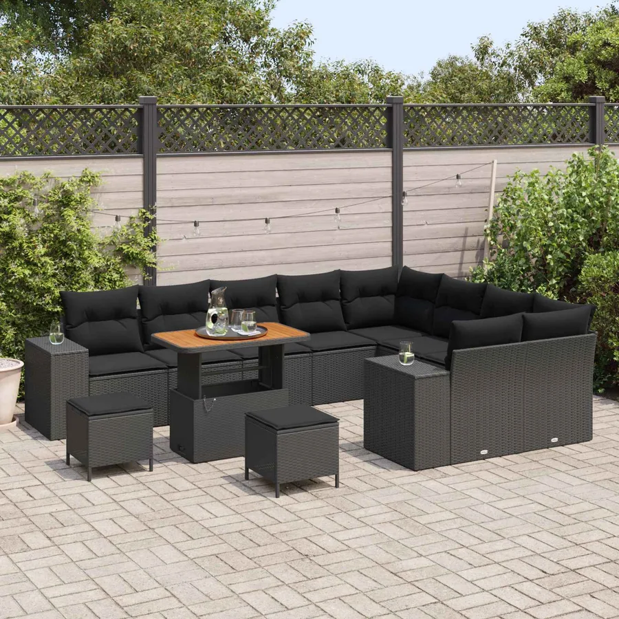 Ensemble de canapé de jardin avec coussin 12 pcs Noir - 3