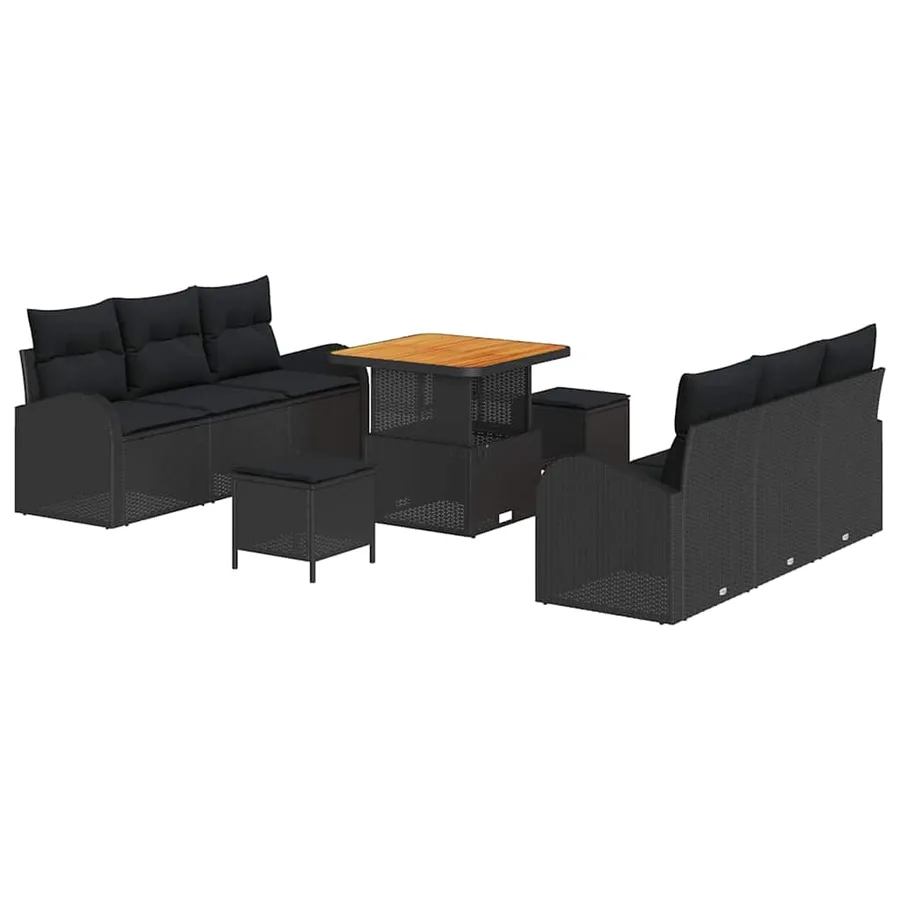Ensemble de canapé de jardin avec coussin 9 pcs Noir - 2